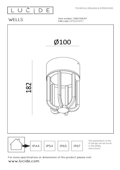 Lucide WELLS - Flush ceiling light Indoor/Outdoor - Ø 10 cm - LED - 1x8W 2700K - IP54 - Rust Brown